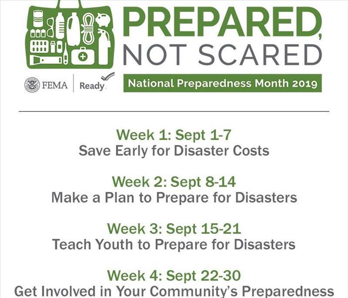 Logo for Prepared Not Scared. Weekly topics provided by ready.gov.